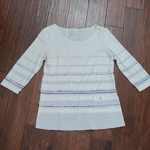 Soma White & Blue Striped Peruvian Pima Cotton Blouse size Medium